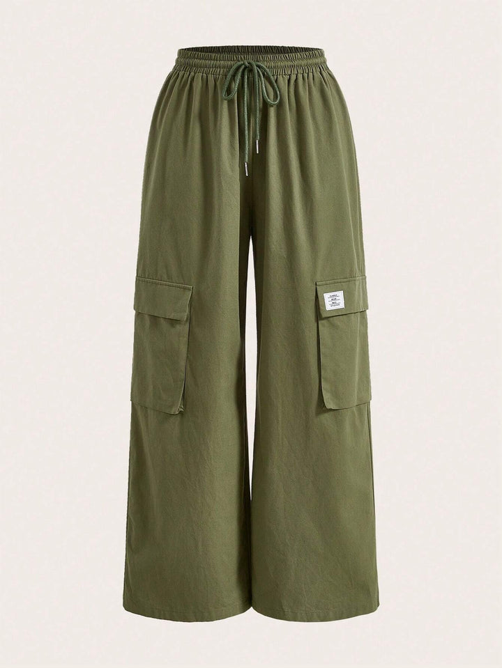 Drawstring Waist Green Cargo Pants