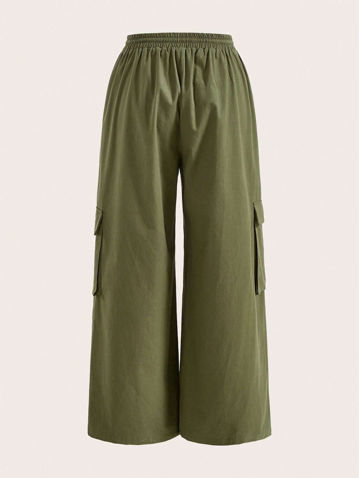 Drawstring Waist Green Cargo Pants