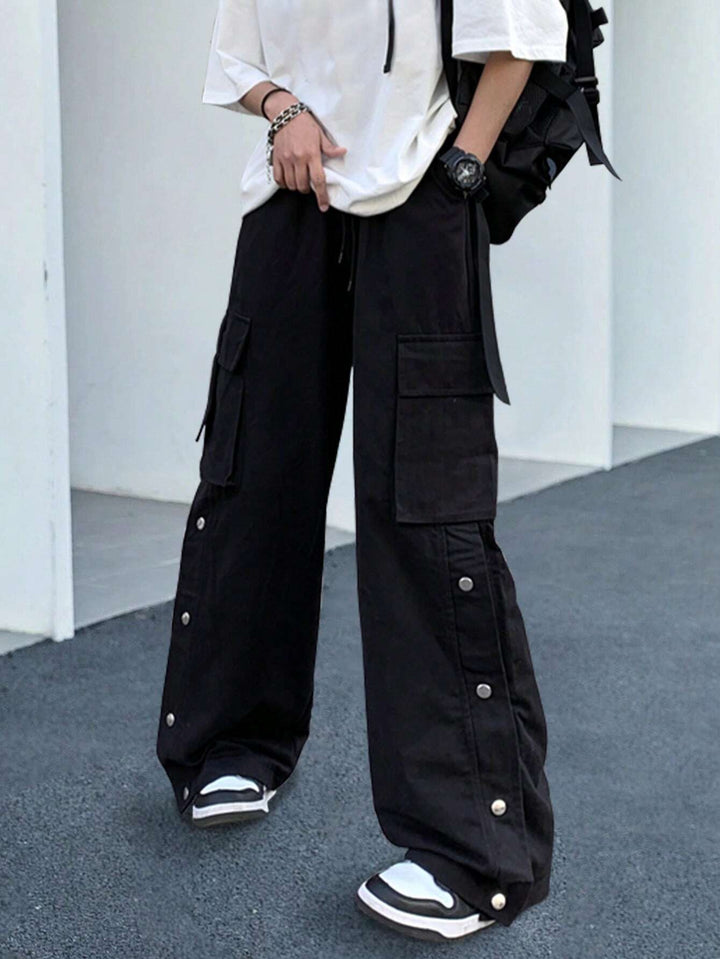 Side Flap Pocket Drawstring Waist Cargo Pants