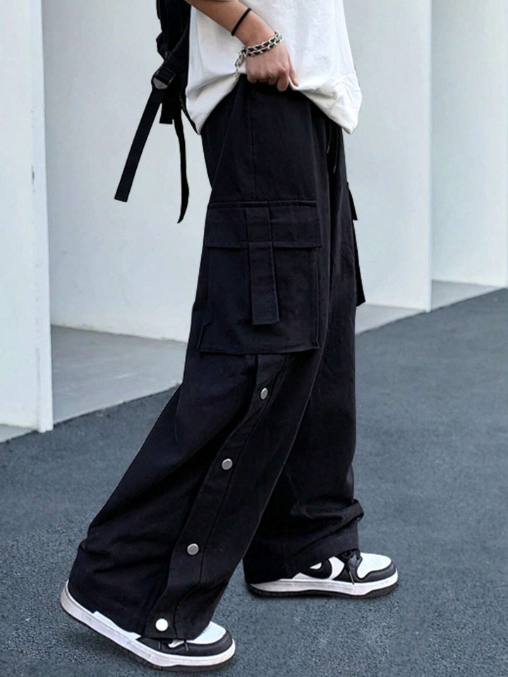 Side Flap Pocket Drawstring Waist Cargo Pants