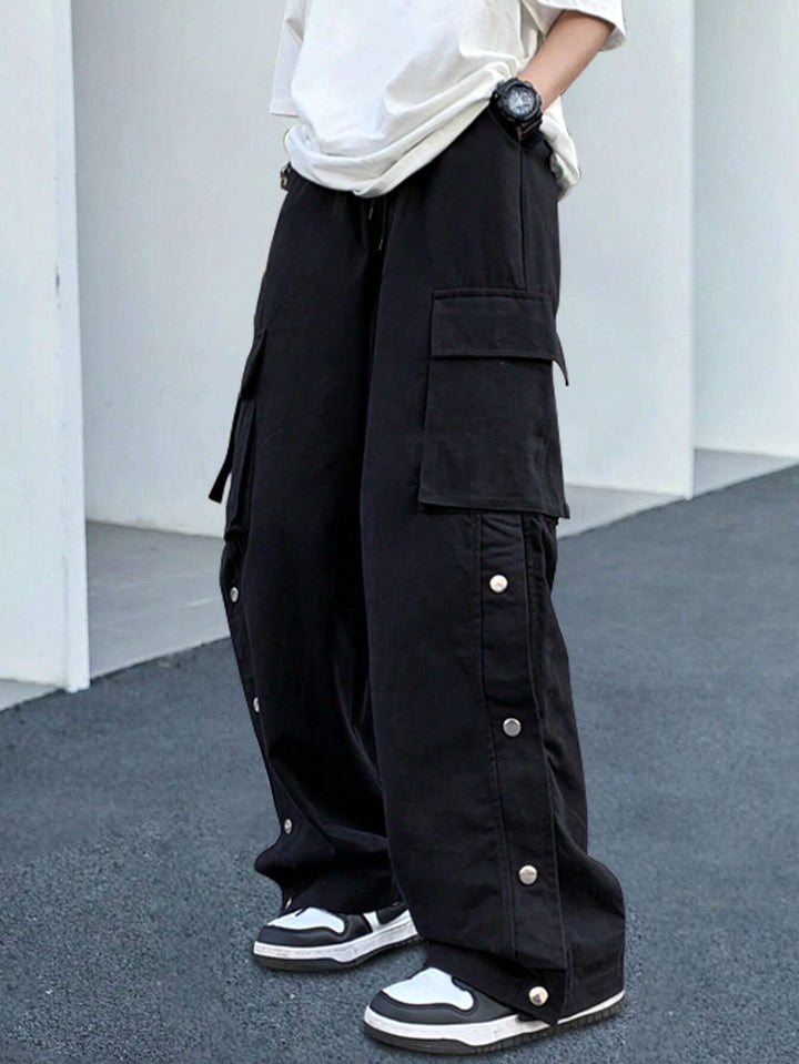 Side Flap Pocket Drawstring Waist Cargo Pants