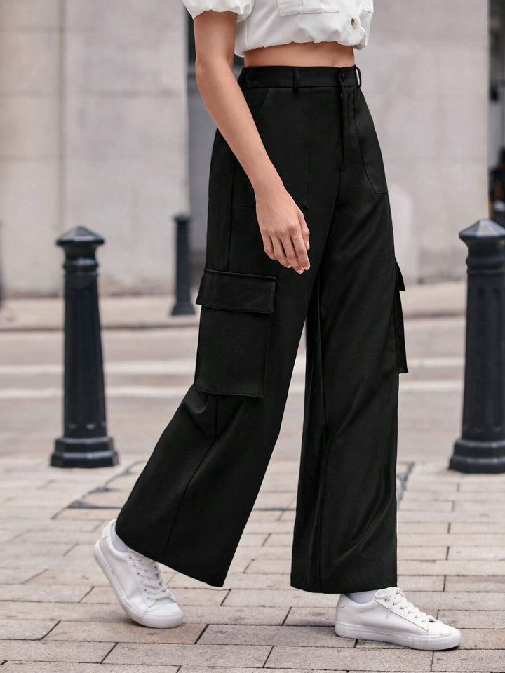 Casual Plain Flap Pocket Side Cargo Pants