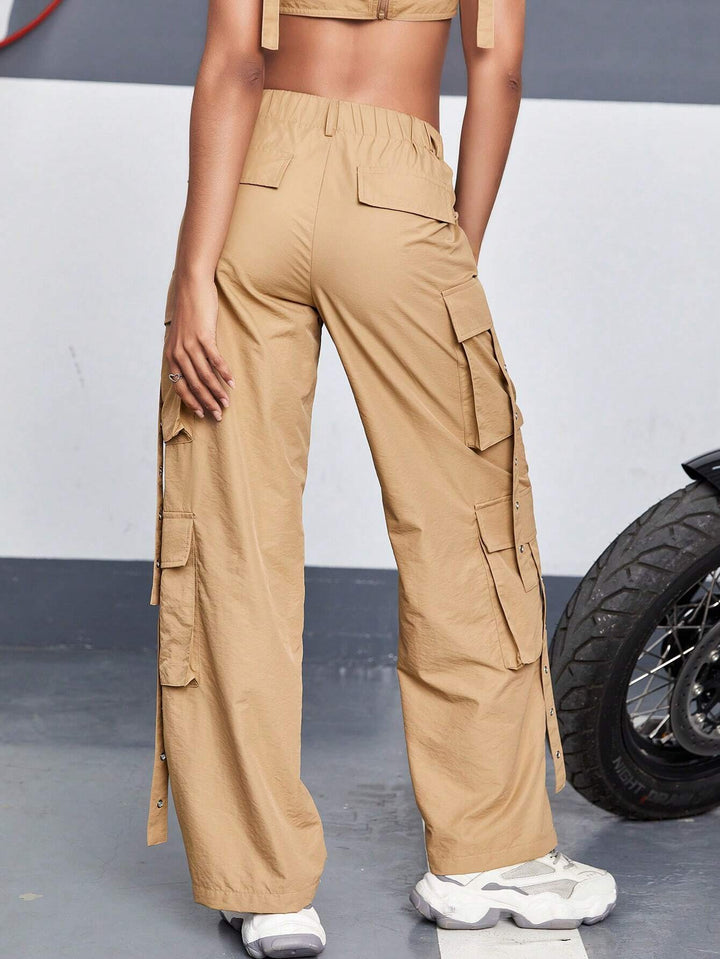 Casual Plain Pocket Side Cargo Pants