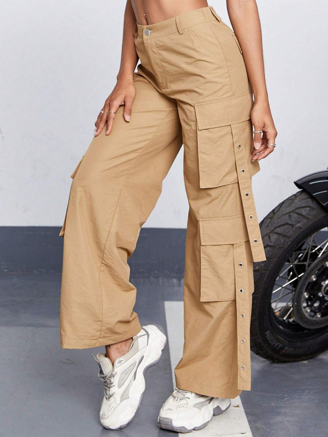 Casual Plain Pocket Side Cargo Pants