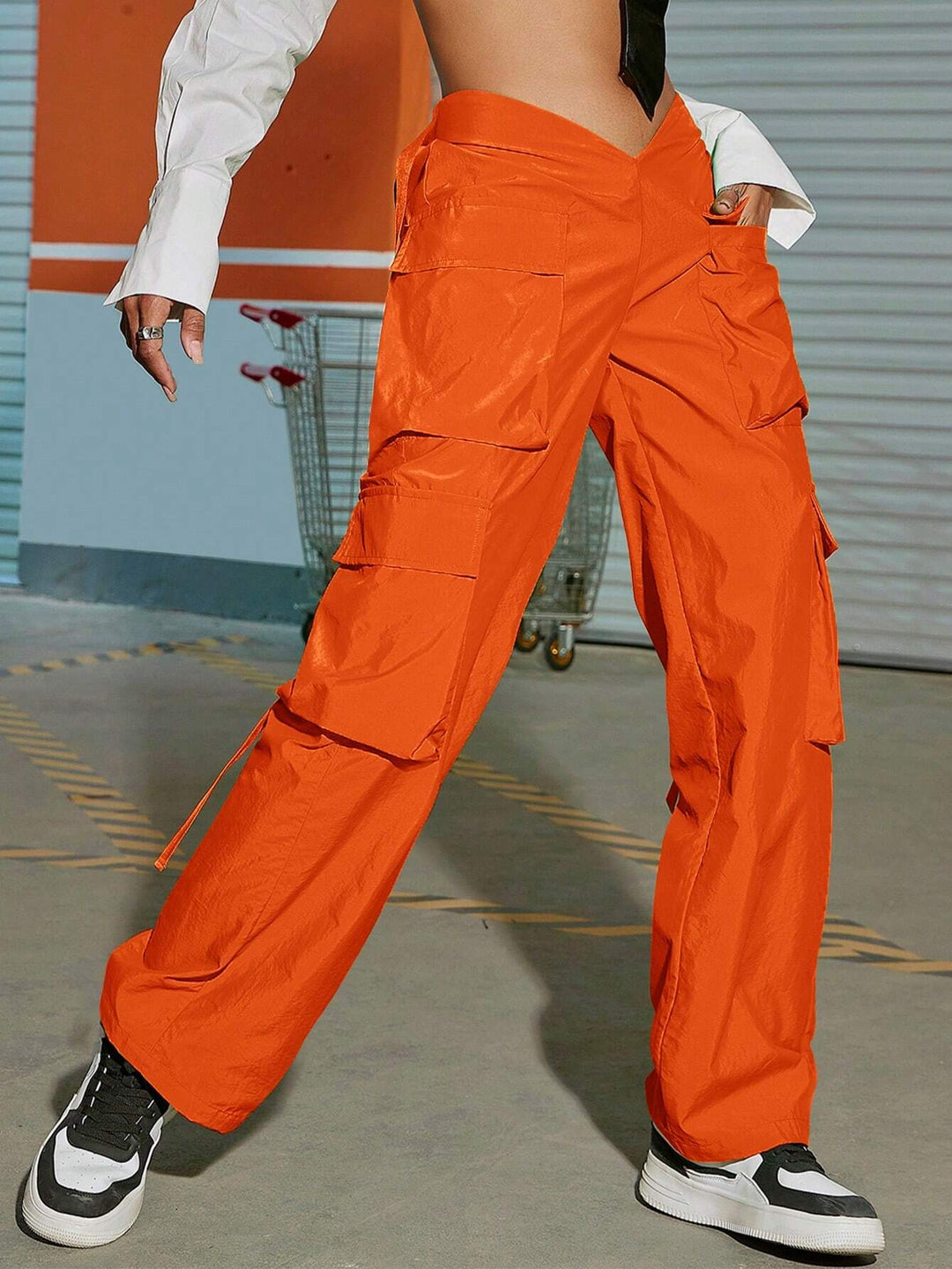 Flap Pocket Side Cargo Pants With Tape Detail