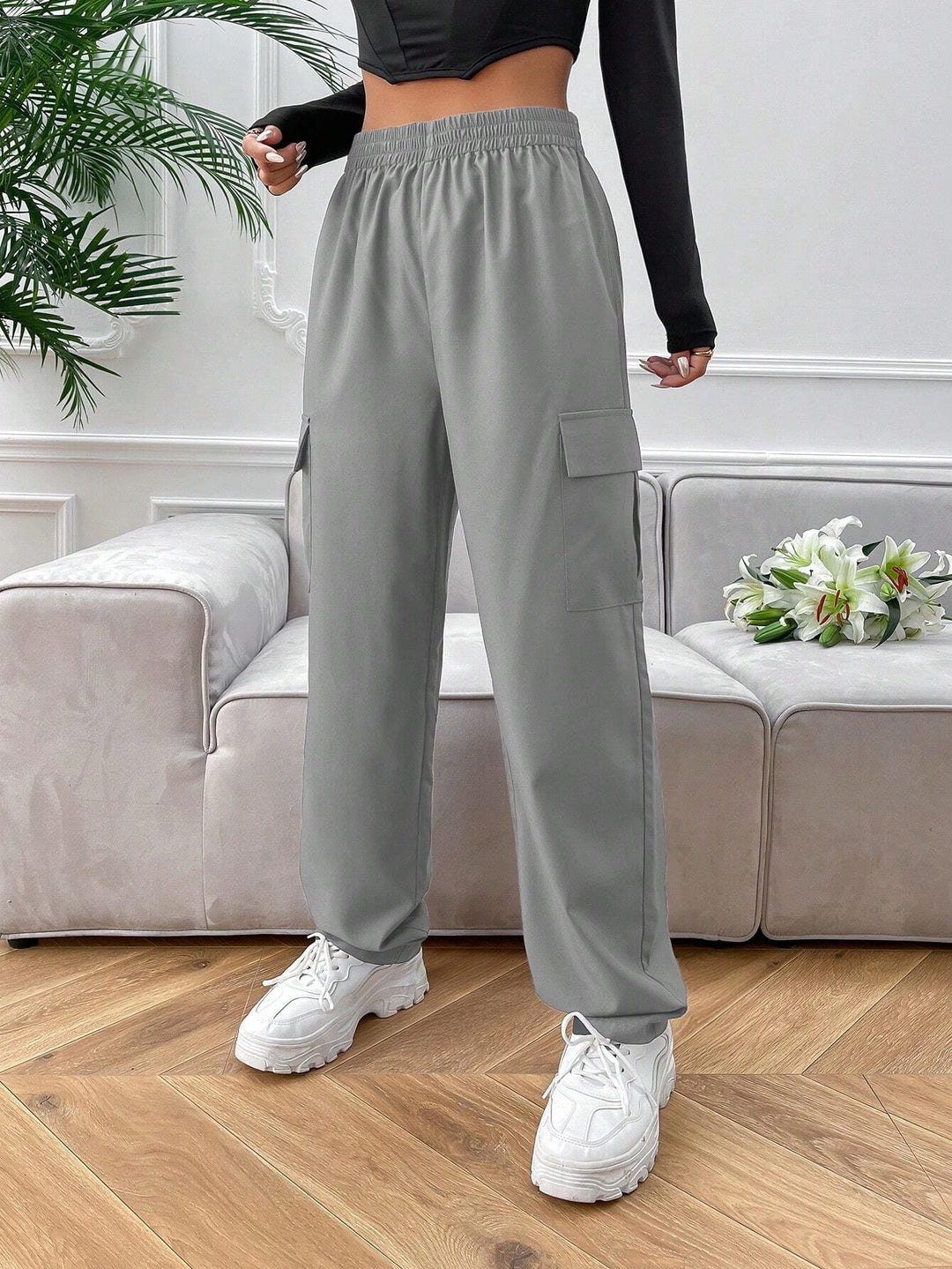 Flap Pocket Polyester Cargo Pants