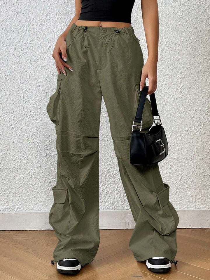 Trendy Solid Flap Side Pocket Cargo Pants