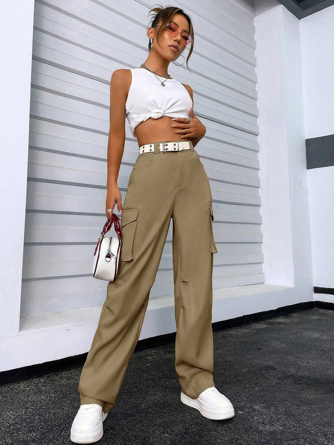 Regular Fit High Waist Cargo Pants