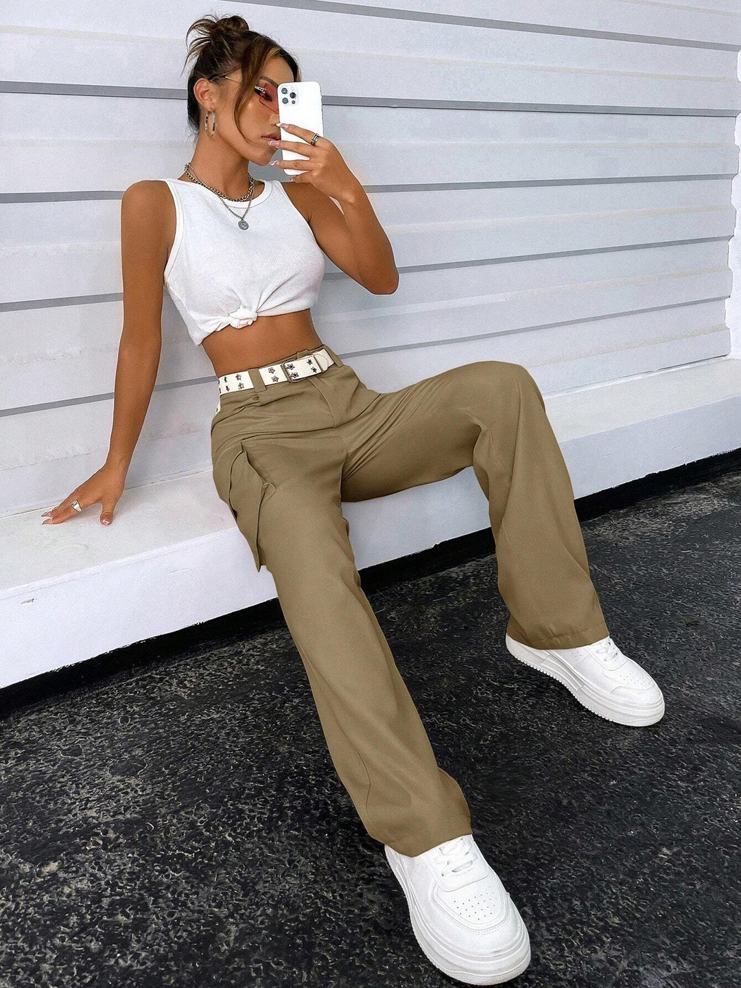 Regular Fit High Waist Cargo Pants