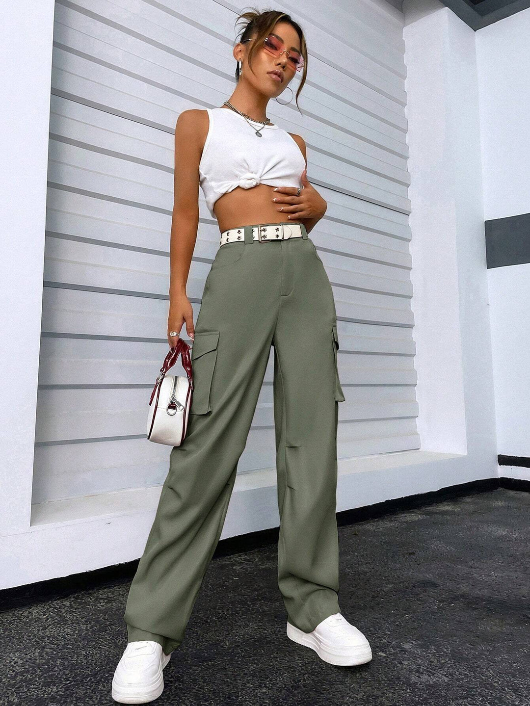 Regular Fit High Waist Cargo Pants