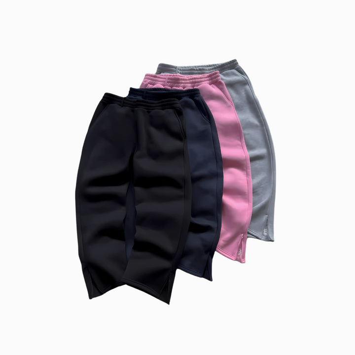 Straight Fleece Sweatpants With Zipper Detail