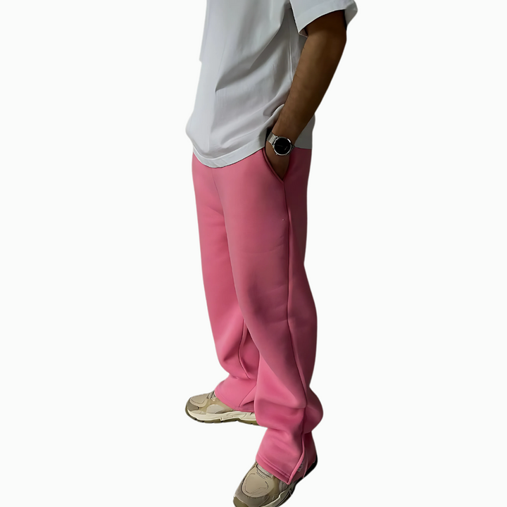 Straight Fleece Sweatpants With Zipper Detail