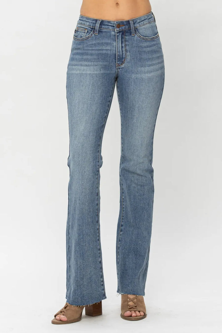 Judy Mid Rise Tuck Bootcut Jeans