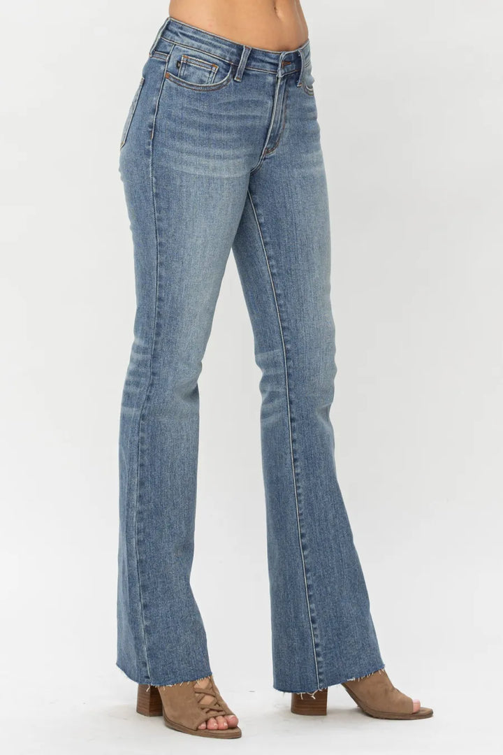 Judy Mid Rise Tuck Bootcut Jeans