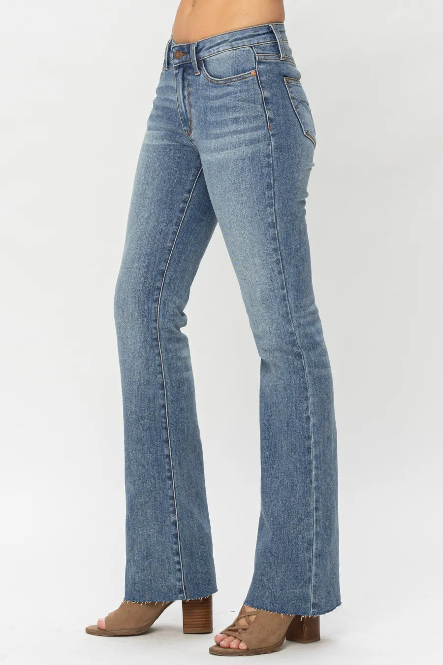 Judy Mid Rise Tuck Bootcut Jeans