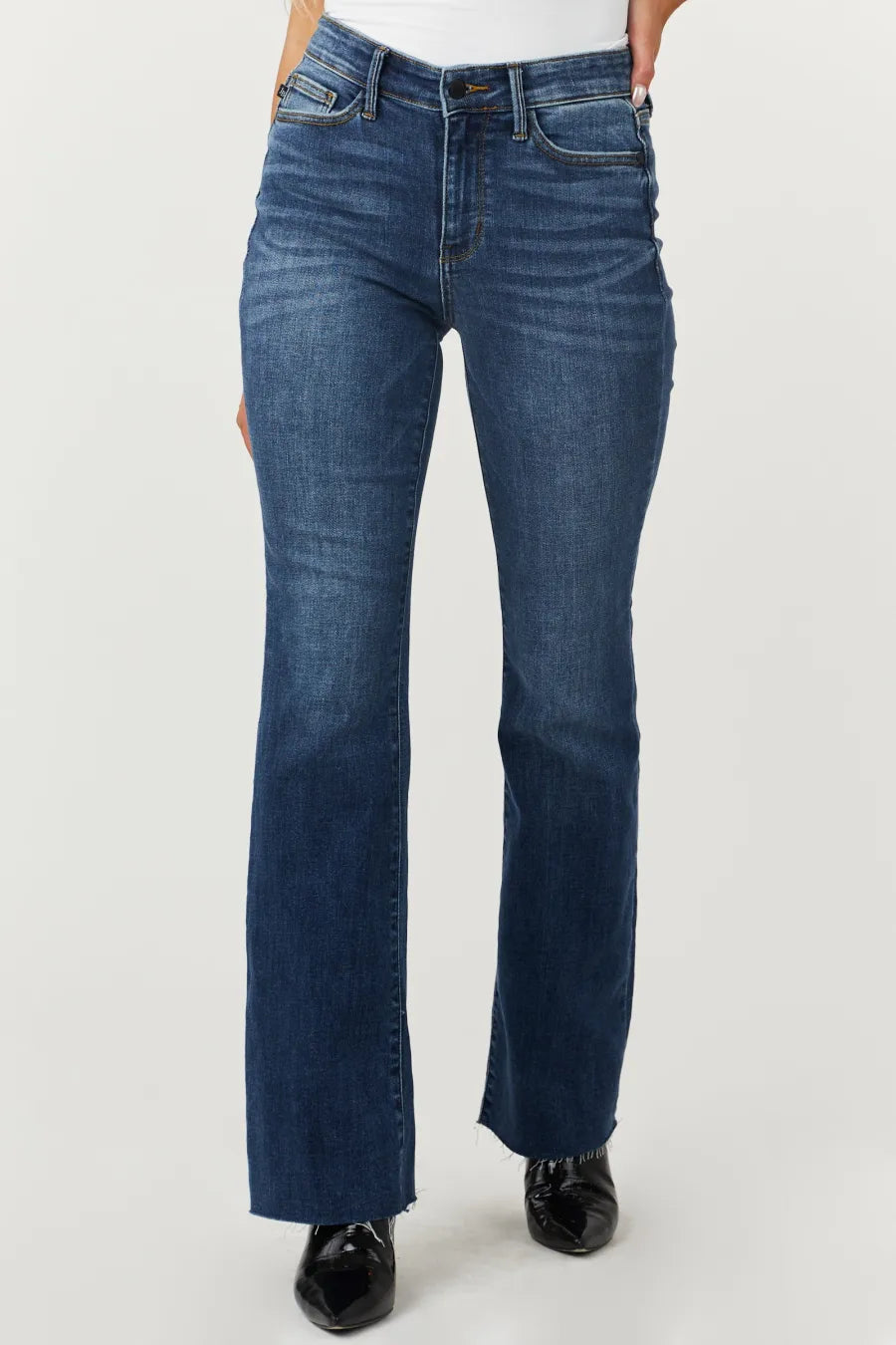 Judy Mid Rise Tuck Bootcut Jeans