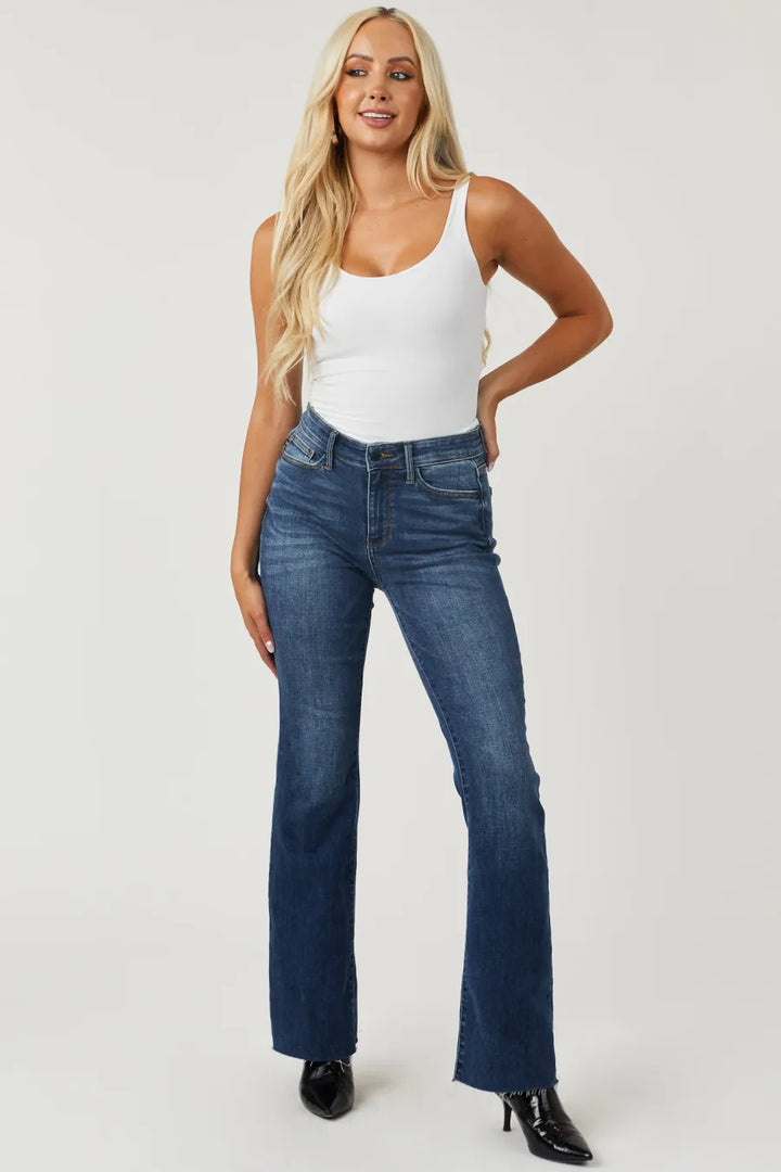 Judy Mid Rise Tuck Bootcut Jeans