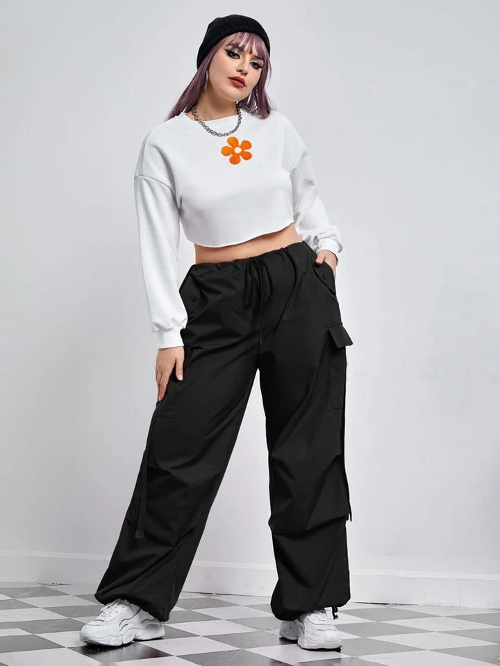 Flap Pocket Side Drawstring Waist Pants