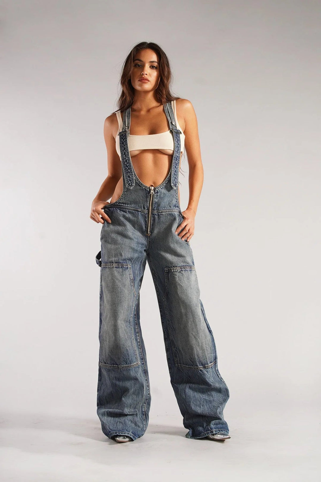 Low Cut Denim Overalls